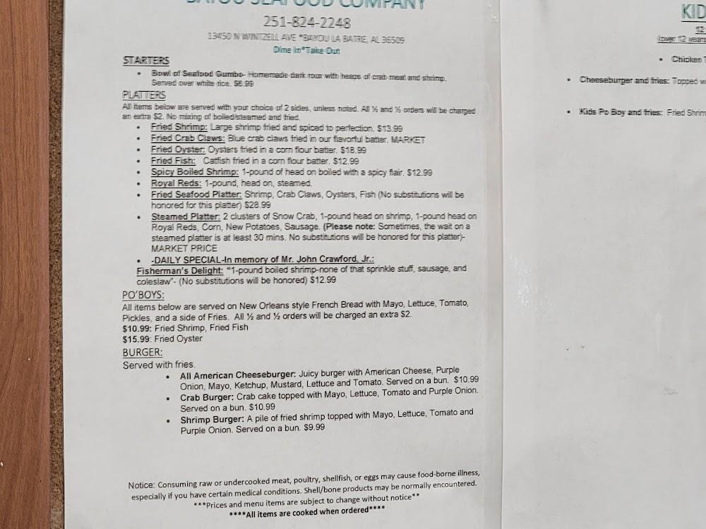 Bayou Seafood Company LLC Menu image 3